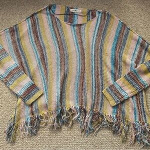 NATURAL LIFE Multicolor Striped Fringe Crewneck Sweater
